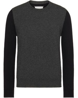 Maison Margiela Pull Bicolore À Col Rond En Laine, Homme, Taille - Noir