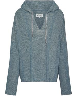 Maison Margiela Summer Chiné Knit Hoodie - Blue