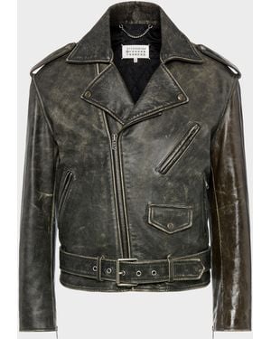 Maison Margiela Distressed Leather Biker Jacket - Black