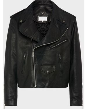 Maison Margiela Folded Collar Leather Biker Jacket - Black