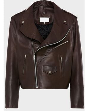 Maison Margiela Folded Collar Leather Biker Jacket - Brown