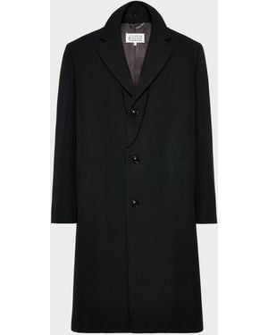 Maison Margiela Folded Collar Wool Overcoat - Black