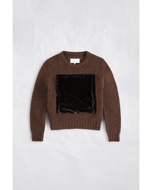 Maison Margiela Pull En Laine À Empiècement En Velours, Femme, Taille - Marron