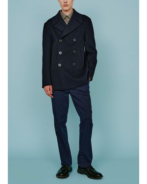 Malo Double Wool And Cashmere Peacoat - Blue