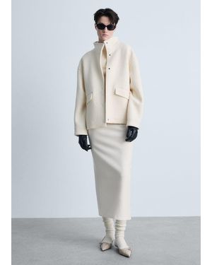 Mango Turtleneck Wool Jacket - White