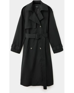 Mango Long Double-Breasted Trench Coat - Black