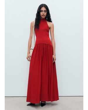 Mango Mixed Knit Halter Dress - Red