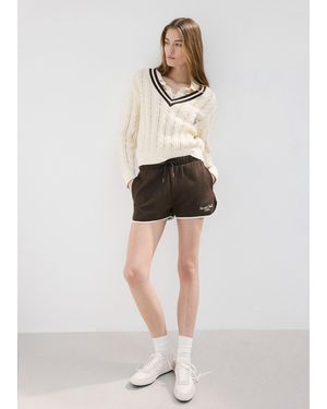 Mango Cable Knit Jumper With Contrasting Collar - Natural