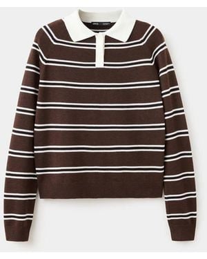 Mango Striped Polo-Neck Jumper - White