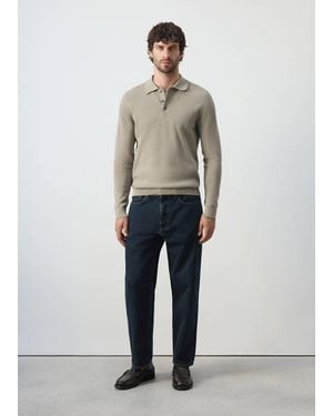 Mango Fine-Knit Cotton-Blend Polo Shirt - Grey
