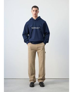 Mango Printed 100% Cotton Hooded Sweatshirt - Blue