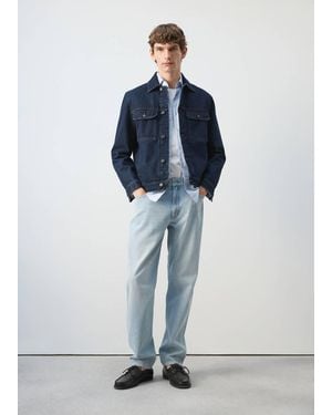 Mango 100% Cotton Denim Jacket With Pockets - Blue