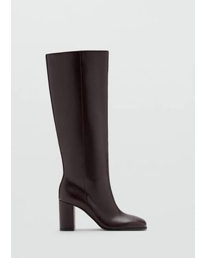 Mango Stivale Alto Tacco Blocco Bordeaux - Nero