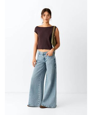 MANGO TEEN Wide-Leg Jeans With Studded Seams - Blue