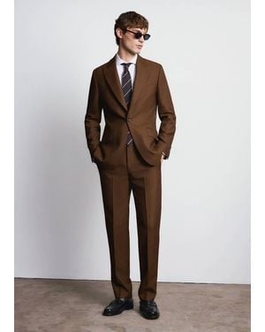 Mango Slim Fit Trousers 100% Vitale Barberis Canonico Wool - Brown