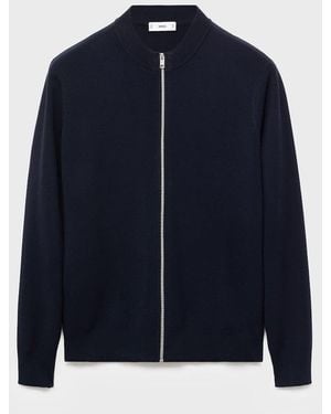 Mango Zipped Knit Cardigan - Blue