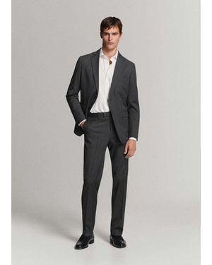 Mango Slim-Fit Cotton Poplin Suit Shirt - Grey