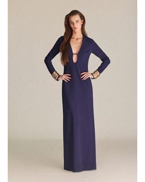 Mango V-Neckline Long Dress - Blue