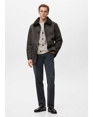 Mango Faux-Shearling Suede Jacket - Black