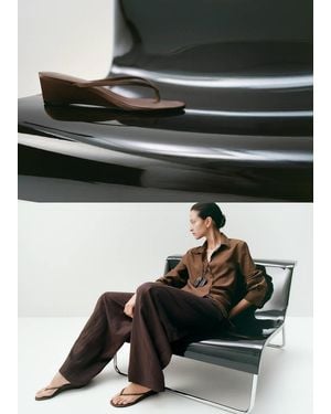 Mango Wedge Strips Sandals - Black