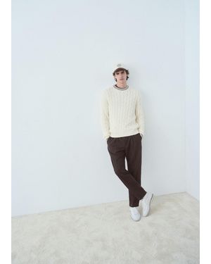 Mango Cable Knit Cotton Jumper - White