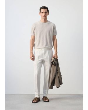 Mango Ribbed Cotton-Linen Blend T-Shirt - White