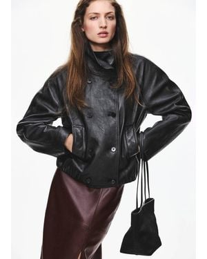Mango Sac Porté Épaule Cuir Imitation Fourrure Noir