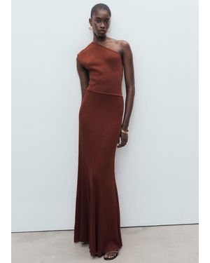Mango Asymmetrical Combined-Knit Dress - Brown