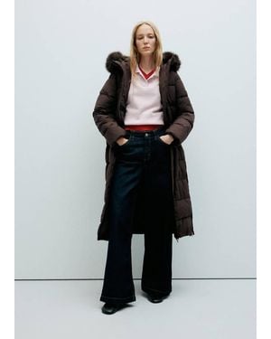 Mango Anorak Trapuntato Cappuccio Effetto Pelliccia Cioccolato - Nero
