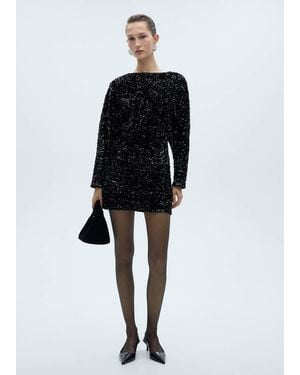 Mango Paillettenkleid Mit Ballonärmeln - Schwarz