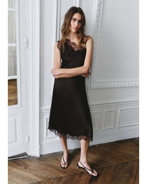 Mango Asymmetric Satin Lace Dress - Grey