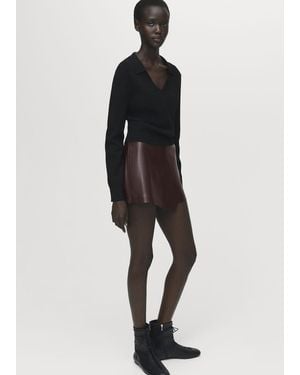 Mango Leather-Effect Culottes - Black