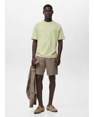 Mango Relaxed-Fit Cotton-Linen T-Shirt - Green