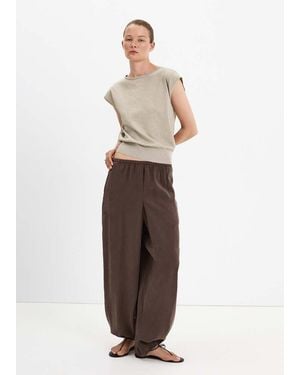 Mango Boat-Neck Knitted Top - Natural