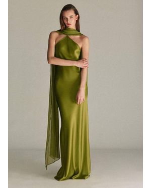 Mango Satin Halter Neck Dress - Green