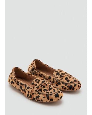 Mango Leopard-Print Leather Moccasins - Brown