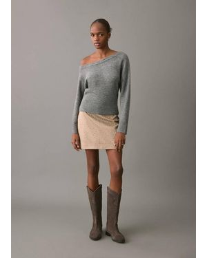 MANGO TEEN Studded Suede Short Skirt - Grey