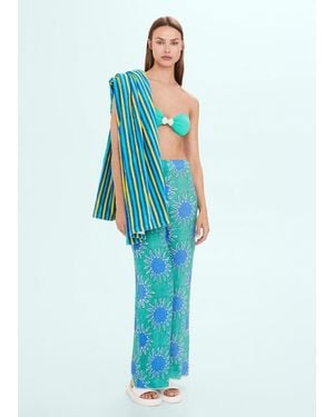 Mango Multi-colored Striped Beach Towel - Blue