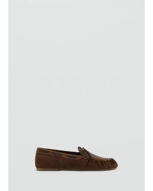 MANGO TEEN Suede Leather Loafer With Bow - Brown