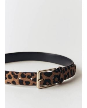 Mango Leopard Fur Leather Belt - Black