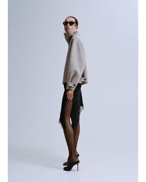 Mango Wool Funnel-Neck Jacket - Blue