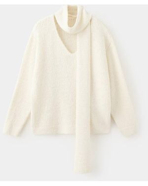 Mango Pull Col En V Foulard Écru - Blanc