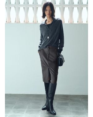 Mango Jupe Crayon En Cuir Synthétique Chocolat - Gris
