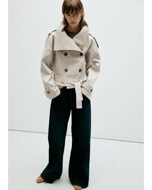 Mango Double-Breasted Cropped Trench Coat - White