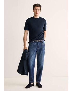 Mango Cotton Fine-Knit T-Shirt - Blue