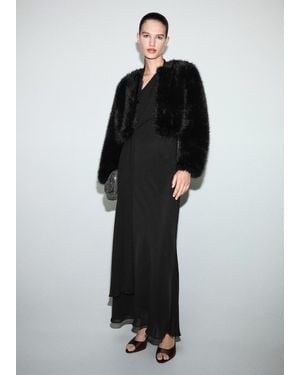 Mango Asymmetrical Dress With Scarf - Black