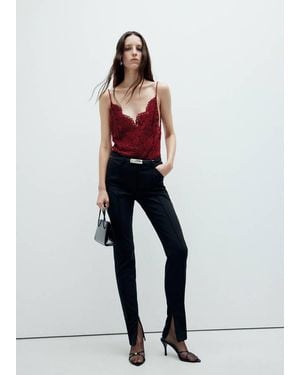 Mango Top Pizzo Floreale Rosso - Bianco