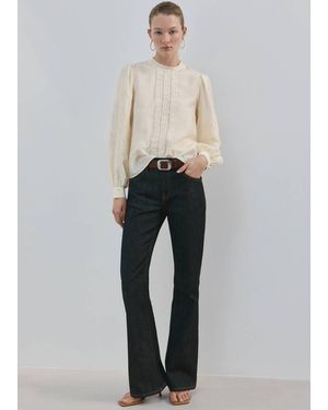 Mango Cotton Blouse With Floral Embroidery - White