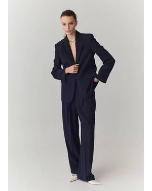 Mango Straight-Fit Pleated Trousers - Blue
