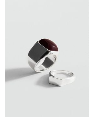 Mango Ensemble De 2 Bagues En Résine Combinées Argent - Blanc
